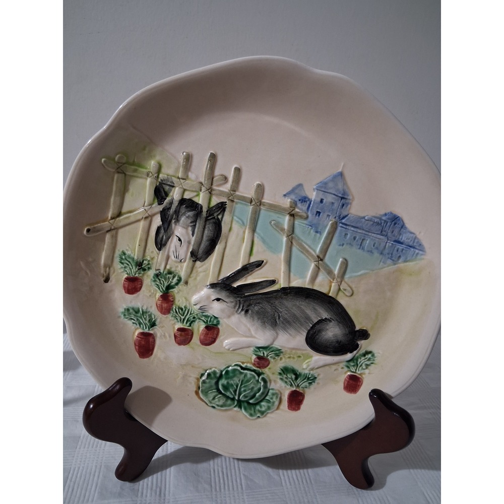 Vintage 1983 The Haldon Group  Rabbit Garden‎ Ceramic Plate Scalloped Edge